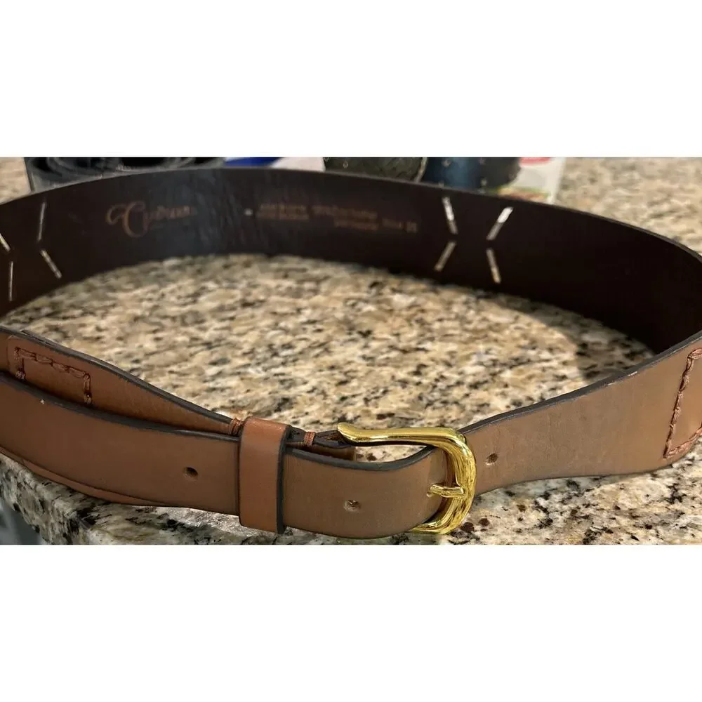 Cuirum Barcelona Spain Leather Designer Wide Belt Hand Tooling Size 95 EUC‎